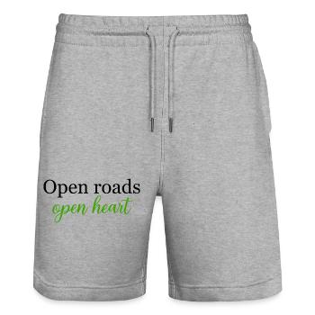 Offene Straßen Offenes Herz Reisen Freiheit Seele - Stanley/Stella Unisex Bio Joggingshorts Trainer  - Grau meliert - Vorne - Nik (191cm) & Marisol (170cm)