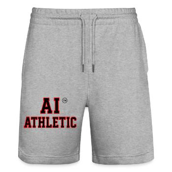 Sporty Letterprint Athletics T-shirt - Stanley/Stella Trainer Unisex Organic Jogging Shorts - heather grey - Front - Nik (191cm) & Marisol (170cm)