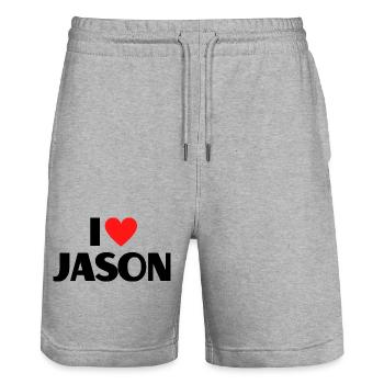 J'aime Jason Red Heart Love Fan Gift - Short de jogging bio TRAINER Stanley/Stella unisexe - gris chiné - Devant - Nik (191cm) & Marisol (170cm)