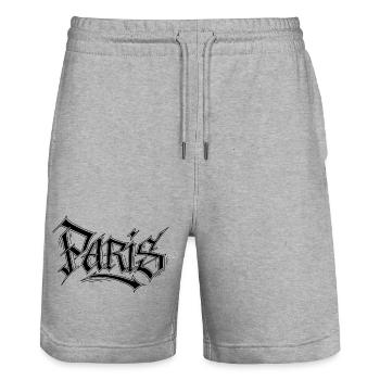 Lettrage style graffiti Paris - Short de jogging bio TRAINER Stanley/Stella unisexe - gris chiné - Devant - Nik (191cm) & Marisol (170cm)