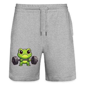 Cartoon frog with dumbbell weightlifting fitness - Stanley/Stella Trainer Unisex Organic Jogging Shorts - heather grey - Front - Nik (191cm) & Marisol (170cm)