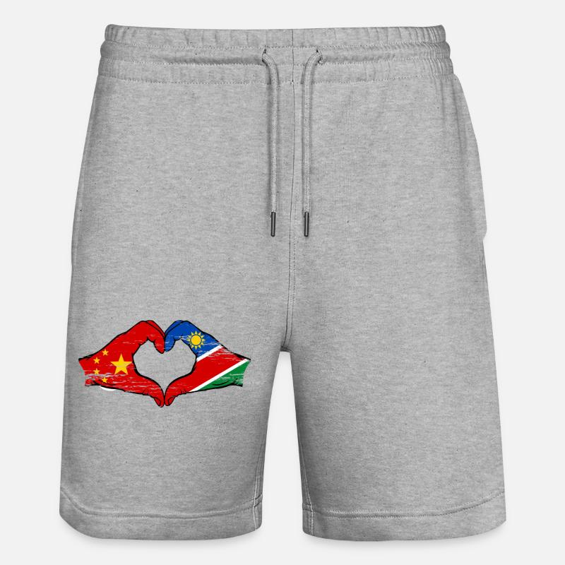 China Namibia Flag Hands Heart Shape - Stanley/Stella Trainer Unisex Organic Jogging Shorts - heather grey