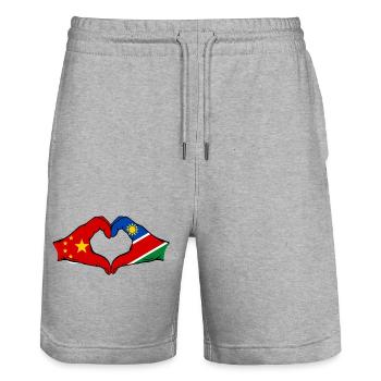 China Namibia Flag Hands Heart Shape - Stanley/Stella Trainer Unisex Organic Jogging Shorts - heather grey - Front - Nik (191cm) & Marisol (170cm)
