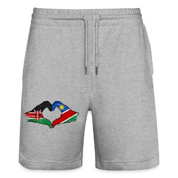 Kenya Namibia Flag Hands Heart Shape used - Stanley/Stella Trainer Unisex Organic Jogging Shorts - heather grey - Front - Nik (191cm) & Marisol (170cm)