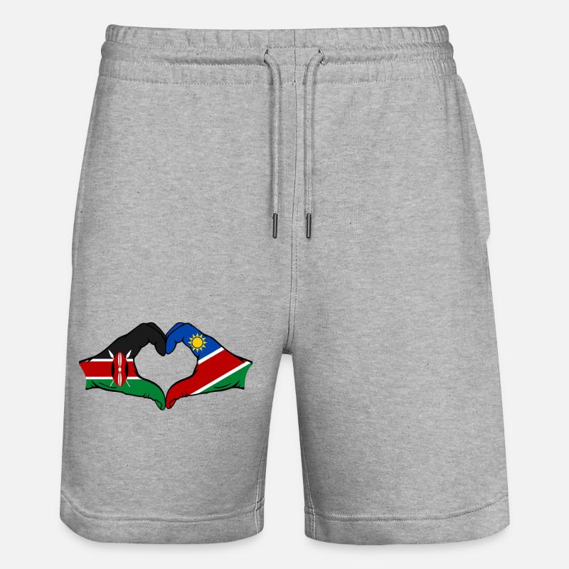 Kenya Namibia Flag Hands Heart Shape - Stanley/Stella Trainer Unisex Organic Jogging Shorts - heather grey