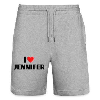 I love Jennifer Rotes Herz Liebe Fan Geschenk - Stanley/Stella Unisex Bio Joggingshorts Trainer  - Grau meliert - Vorne - Nik (191cm) & Marisol (170cm)