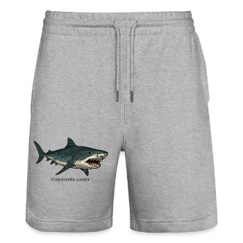 Dessin de requin tigre Galeocerdo cuvier - Short de jogging bio TRAINER Stanley/Stella unisexe - gris chiné - Devant - Nik (191cm) & Marisol (170cm)