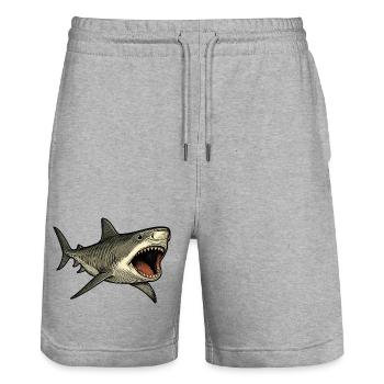 Requin tigre avec gueule ouverte - Short de jogging bio TRAINER Stanley/Stella unisexe - gris chiné - Devant - Nik (191cm) & Marisol (170cm)