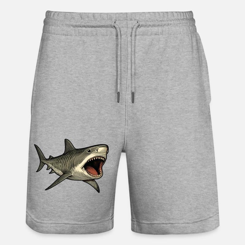 Requin tigre avec gueule ouverte - Short de jogging bio TRAINER Stanley/Stella unisexe - gris chiné