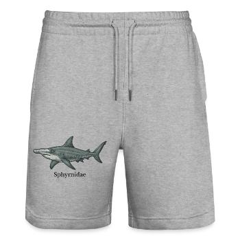 Sphyrnidae Hammerhead Shark Design - Stanley/Stella Trainer Unisex Organic Jogging Shorts - heather grey - Front - Nik (191cm) & Marisol (170cm)