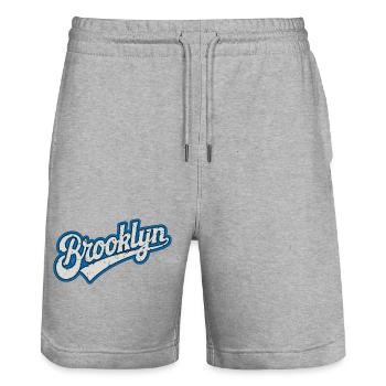 Graphisme Urbain Brooklyn en Ton Bleu - Short de jogging bio TRAINER Stanley/Stella unisexe - gris chiné - Devant - Nik (191cm) & Marisol (170cm)