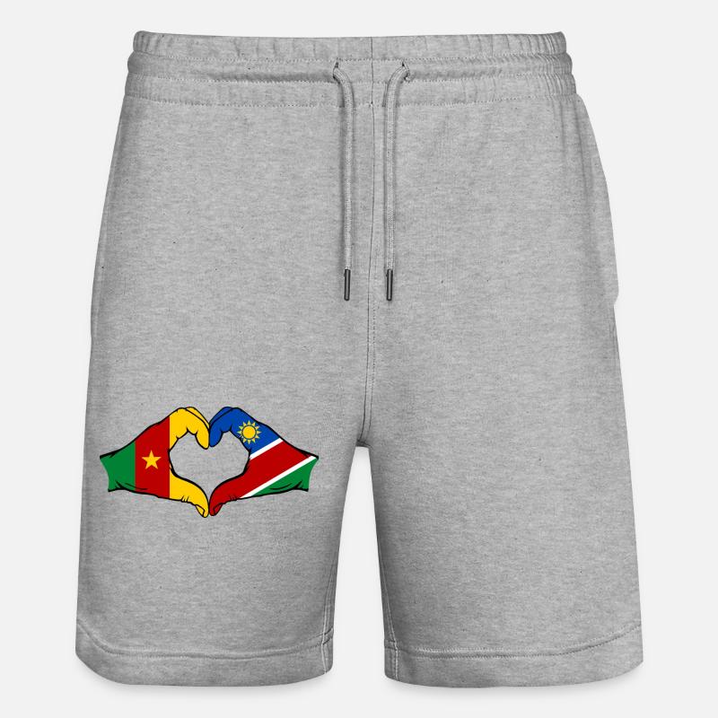 Kemerun, Namibia, Flag, Hands, Heart Shape - Stanley/Stella Trainer Unisex Organic Jogging Shorts - heather grey