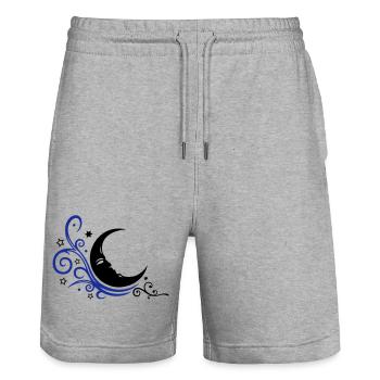 Symbole mystique de la lune et des étoiles - Short de jogging bio TRAINER Stanley/Stella unisexe - gris chiné - Devant - Nik (191cm) & Marisol (170cm)
