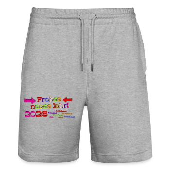 Frohes neues Jahr 2026 Neujahrswünsche bunt Segen - Stanley/Stella Unisex Bio Joggingshorts Trainer  - Grau meliert - Vorne - Nik (191cm) & Marisol (170cm)