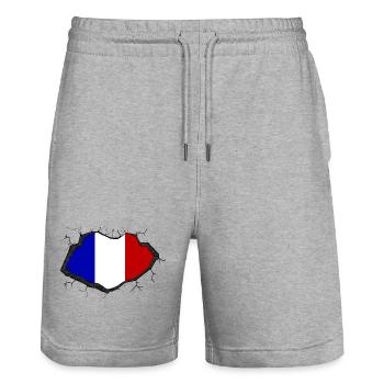 drapeau de la France - Short de jogging bio TRAINER Stanley/Stella unisexe - gris chiné - Devant - Nik (191cm) & Marisol (170cm)