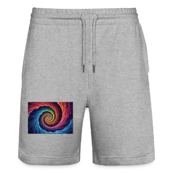 Bunter galaktischer Wirbel - Stanley/Stella Unisex Bio Joggingshorts Trainer  - Grau meliert - Vorne - Nik (191cm) & Marisol (170cm)