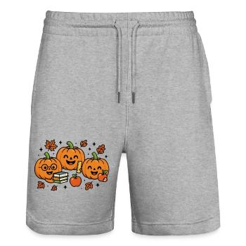 Lustige Kürbisse mit Büchern Herbst Halloween - Stanley/Stella Unisex Bio Joggingshorts Trainer  - Grau meliert - Vorne - Nik (191cm) & Marisol (170cm)