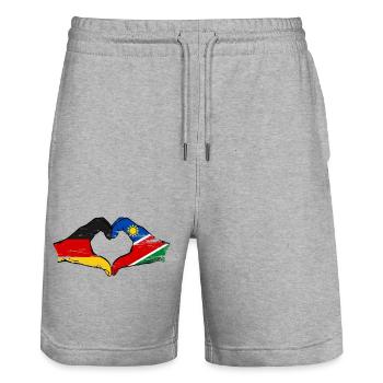 Drapeau de l'Allemagne et de la Namibie, forme de cœur, utilisé - Short de jogging bio TRAINER Stanley/Stella unisexe - gris chiné - Devant - Nik (191cm) & Marisol (170cm)