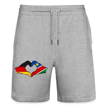 Deutschland Namibia Flagge Hände Herzform - Stanley/Stella Unisex Bio Joggingshorts Trainer  - Grau meliert - Vorne - Nik (191cm) & Marisol (170cm)