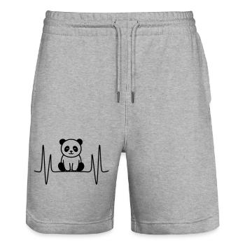 Panda Heartbeat Line Motif - Stanley/Stella Trainer Unisex Organic Jogging Shorts - heather grey - Front - Nik (191cm) & Marisol (170cm)