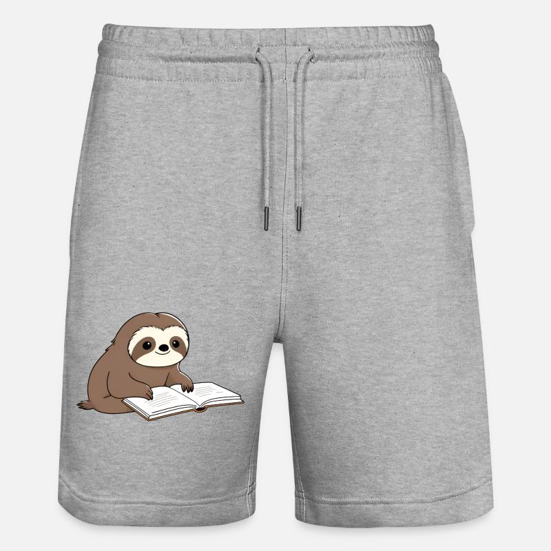 Cute Sloth Reader with Book - Stanley/Stella Trainer Unisex Organic Jogging Shorts - heather grey