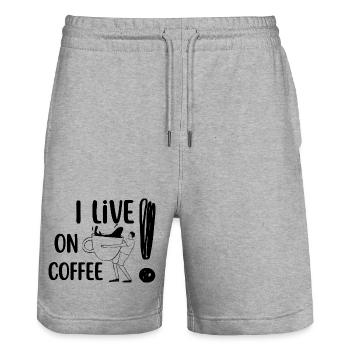 I live on Coffee - Stanley/Stella Trainer Unisex Organic Jogging Shorts - heather grey - Front - Nik (191cm) & Marisol (170cm)