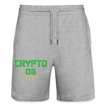 Krypto-Pioniere Retro-Logo - Stanley/Stella Unisex Bio Joggingshorts Trainer  - Grau meliert - Vorne - Nik (191cm) & Marisol (170cm)