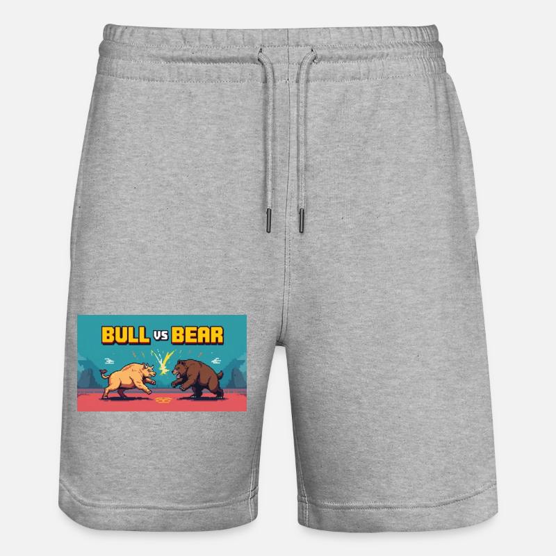 Pixel Art Kampf Stier gegen Bär - Stanley/Stella Unisex Bio Joggingshorts Trainer  - Grau meliert