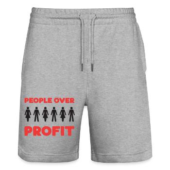 People Over Profit - Stanley/Stella Trainer Unisex Organic Jogging Shorts - heather grey - Front - Nik (191cm) & Marisol (170cm)