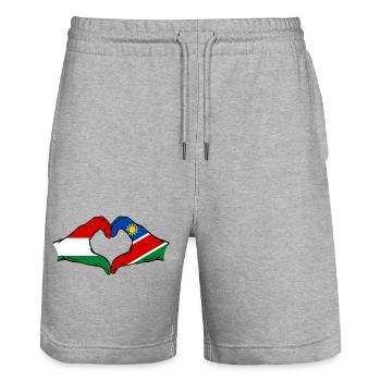 Drapeau de la Namibie Mains Cœur - Short de jogging bio TRAINER Stanley/Stella unisexe - gris chiné - Devant - Nik (191cm) & Marisol (170cm)