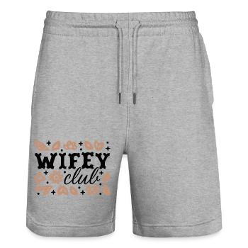 Wifey club épouse douche nuptiale pays floral boho - Short de jogging bio TRAINER Stanley/Stella unisexe - gris chiné - Devant - Nik (191cm) & Marisol (170cm)
