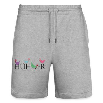 Humorvolle Hühner mit Wortspiel - Stanley/Stella Unisex Bio Joggingshorts Trainer  - Grau meliert - Vorne - Nik (191cm) & Marisol (170cm)