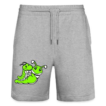 2 friends riding caterpillar father mother child dad mom - Stanley/Stella Trainer Unisex Organic Jogging Shorts - heather grey - Front - Nik (191cm) & Marisol (170cm)