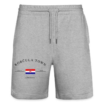 Korčula (Croatie) – Souvenir et cadeau de Noël - Short de jogging bio TRAINER Stanley/Stella unisexe - gris chiné - Devant - Nik (191cm) & Marisol (170cm)