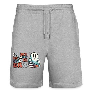 Spooky Teacher Ghost with Books - Stanley/Stella Trainer Unisex Organic Jogging Shorts - heather grey - Front - Nik (191cm) & Marisol (170cm)