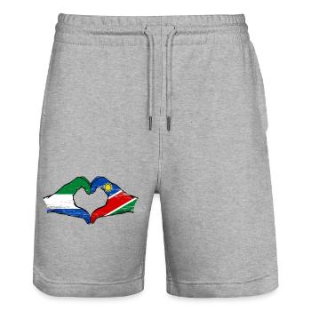Sierra_Leone_Namibia_Flagge_Haende_Herzform_use - Stanley/Stella Unisex Bio Joggingshorts Trainer  - Grau meliert - Vorne - Nik (191cm) & Marisol (170cm)