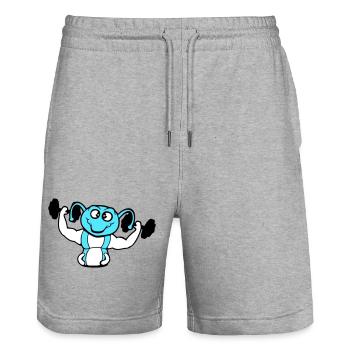 Raupe Bodybuilder Muskelaufbau Stark Fitness Gym - Stanley/Stella Unisex Bio Joggingshorts Trainer  - Grau meliert - Vorne - Nik (191cm) & Marisol (170cm)