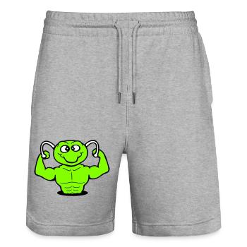 Raupe Bodybuilder Muskelaufbau Stark Fitness Gym - Stanley/Stella Unisex Bio Joggingshorts Trainer  - Grau meliert - Vorne - Nik (191cm) & Marisol (170cm)