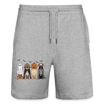 Halloween dogs with pumpkin lantern, Labrador - Stanley/Stella Trainer Unisex Organic Jogging Shorts - heather grey - Front - Nik (191cm) & Marisol (170cm)