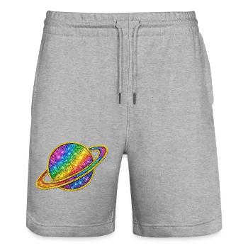 Glitzerndes Regenbogen-Galaxie-Design - Stanley/Stella Unisex Bio Joggingshorts Trainer  - Grau meliert - Vorne - Nik (191cm) & Marisol (170cm)