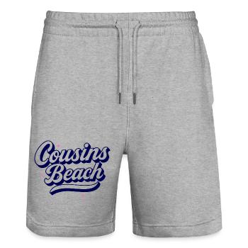 Cousins Beach – Retro Script Design - Stanley/Stella Trainer Unisex Organic Jogging Shorts - heather grey - Front - Nik (191cm) & Marisol (170cm)