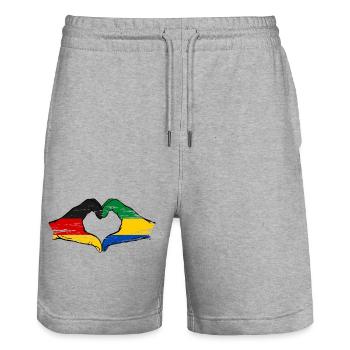 Germany Gabon flag hands heart shape used - Stanley/Stella Trainer Unisex Organic Jogging Shorts - heather grey - Front - Nik (191cm) & Marisol (170cm)