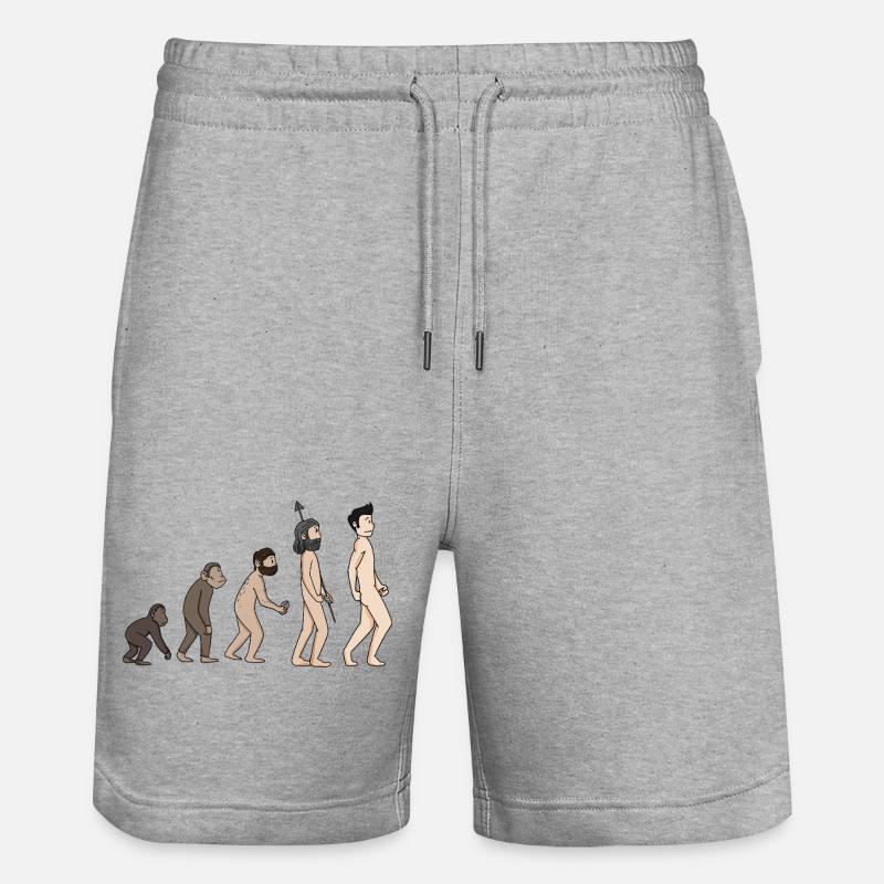 Human Development - Evolution Illustration - Stanley/Stella Trainer Unisex Organic Jogging Shorts - heather grey