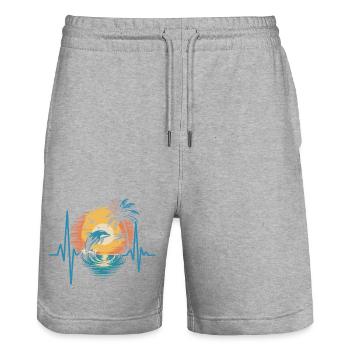 Dolphins and sunset scene - Stanley/Stella Trainer Unisex Organic Jogging Shorts - heather grey - Front - Nik (191cm) & Marisol (170cm)