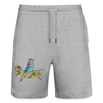 Colorful bird - Stanley/Stella Trainer Unisex Organic Jogging Shorts - heather grey - Front - Nik (191cm) & Marisol (170cm)