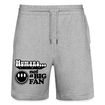 Humains Sourire Design Rétro - Short de jogging bio TRAINER Stanley/Stella unisexe - gris chiné - Devant - Nik (191cm) & Marisol (170cm)