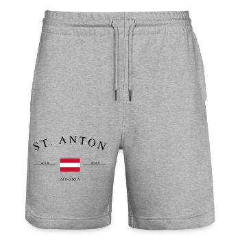 St. Anton Austria – Holiday Souvenir &amp; Gift - Stanley/Stella Trainer Unisex Organic Jogging Shorts - heather grey - Front - Nik (191cm) & Marisol (170cm)