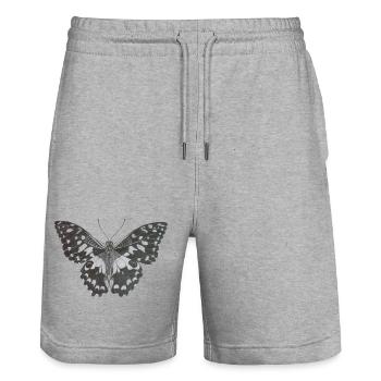 Papillon monochrome élégant en noir et blanc - Short de jogging bio TRAINER Stanley/Stella unisexe - gris chiné - Devant - Nik (191cm) & Marisol (170cm)