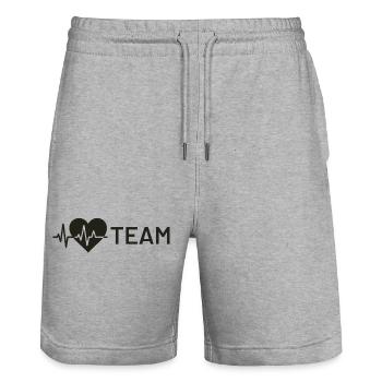 Icône d’onde de cœur avec texte d’équipe - Short de jogging bio TRAINER Stanley/Stella unisexe - gris chiné - Devant - Nik (191cm) & Marisol (170cm)