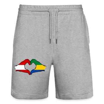 Drapeau de l'Autriche et du Gabon, mains en forme de cœur utilisées - Short de jogging bio TRAINER Stanley/Stella unisexe - gris chiné - Devant - Nik (191cm) & Marisol (170cm)